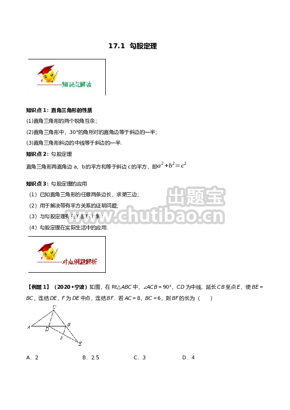17.1 勾股定理（解析版）-2020-2021学年度八年级数学下册精讲精练（人教版）
